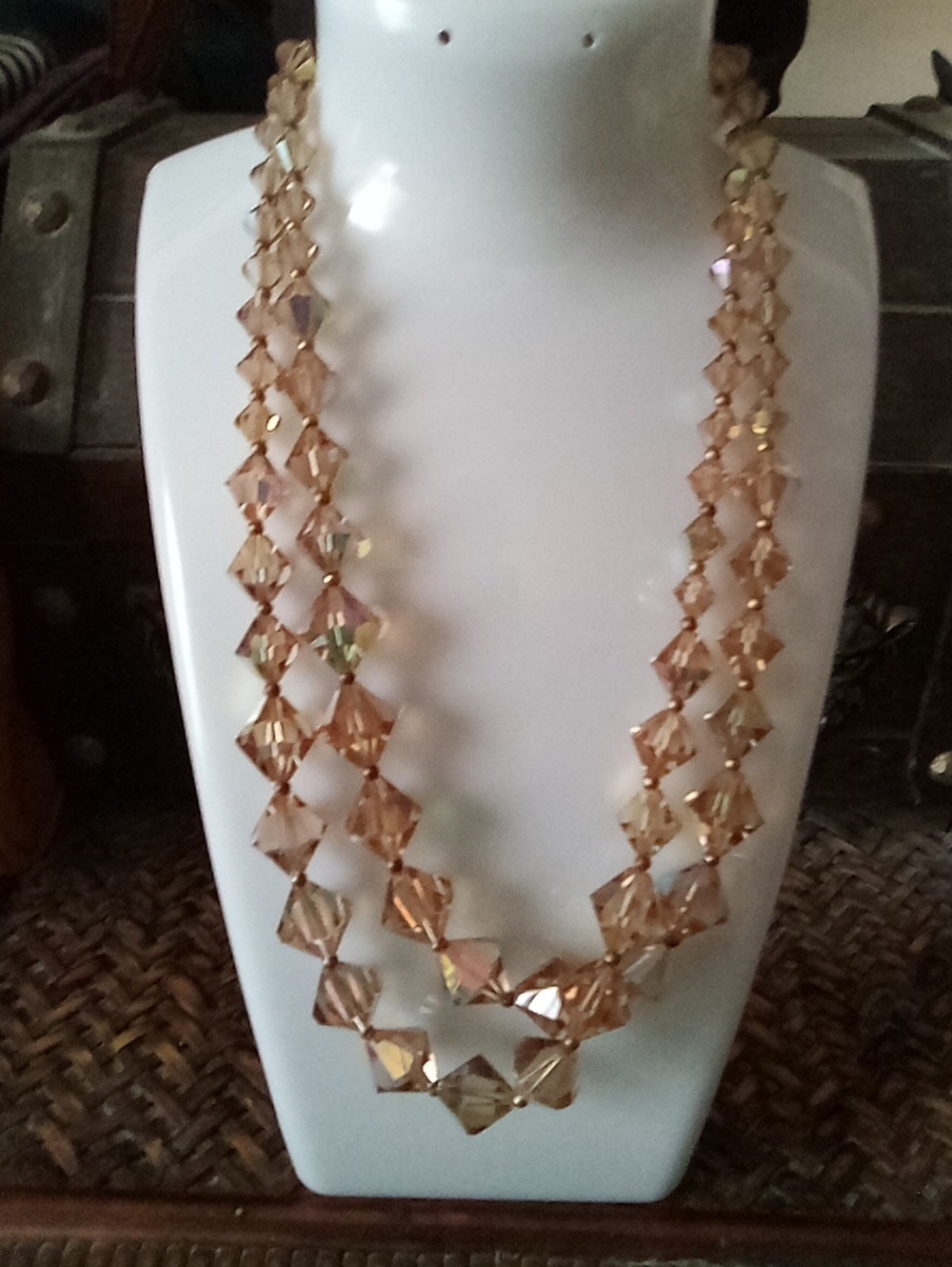 Aurora Borealis Irresistible Champagne Crystal Double-Strand Necklace Vintage
